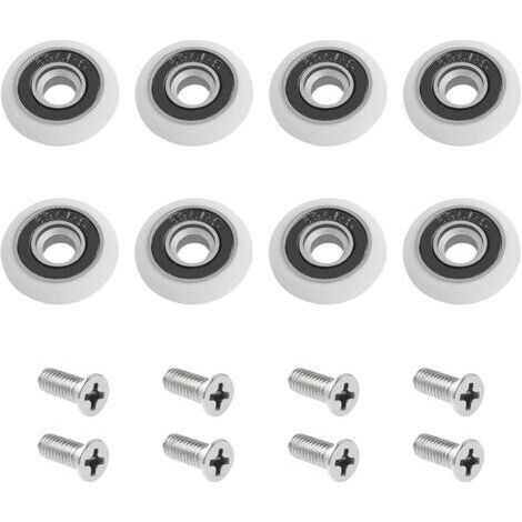 Pack de 8 rouleaux pour porte de douche avec vis M5, guides courbes blanches avec roues excentriques, roues et rouleaux de rechange pour portes coulissantes en verre, 23 mm