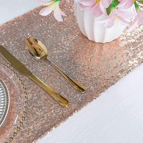 Chemin de table à paillettes or rose pour décoration de mariage/événement 30 x 180 cm (or rose, 1) (1/4)