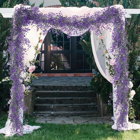 Guirlande En Rattan Artificiel - 170 Cm - Violet - Pour Décoration Intérieure Extérieure Porte Cheminée Mur Mariage Fête - 1 Pièce (1/5)