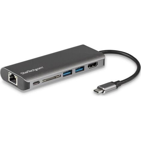 StarTech.com Adaptateur Multiport USB C, Station d'Accueil USB-C Portable vers HDMI 4K, Hub USB 3.0 2 pts, SD/SDHC, GbE, 60W PD Pass-Through - USB Type-C/Thunderbolt 3 - REMPLACÉ PAR DKT30CHSDPD1
