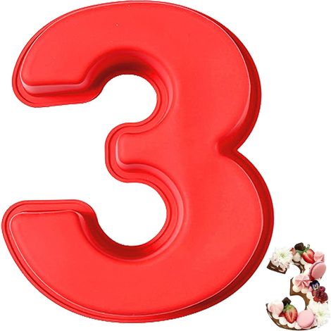 Number 3 Cake Tins Mould, 3D Large Silicone Numbers Cake Molds, DIY Baking Cake Forms, Non-Stick Cake Pans for Birthday and Anniversary (1/5)