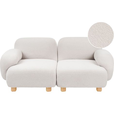 Modular 2 Seater Sofa Off-White Boucle Sectional Two Piece Sofa Wooden Legs Modern Single-Seat AMLI