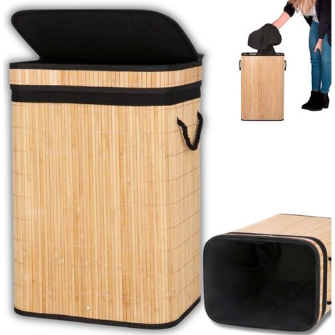CESTA DE LAVANDERÍA PARA ROPA INTERIOR, CONTENEDOR DE BAMBÚ CON TAPA, GRANDE, 72 L