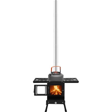 Estufa de leña para camping, altura ajustable de 35 a 56 cm, construcción de acero de alto carbono, tiempo de ebullición promedio de 5 minutos, apta para leña y carbón, fácil montaje. (1/5)