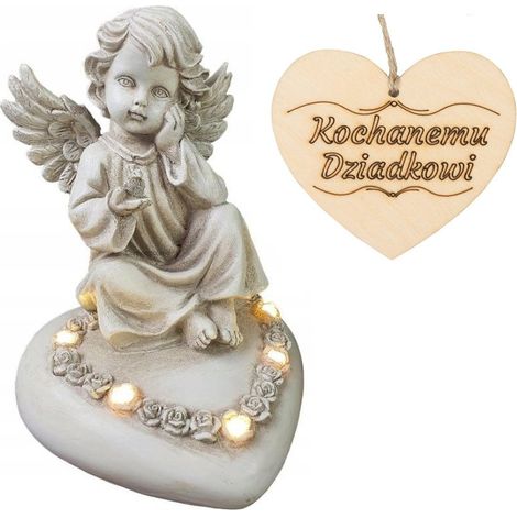 Engelskerze auf einem Herz, mit LED beleuchtet, für das Grab des Großvaters, 18 cm (1/5)