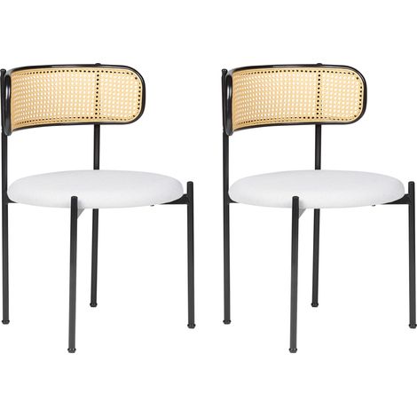 Conjunto de 2 sillas retro asiento de tela beige estructura metálica negra respaldo de trenza vienesa Andover (1/5)