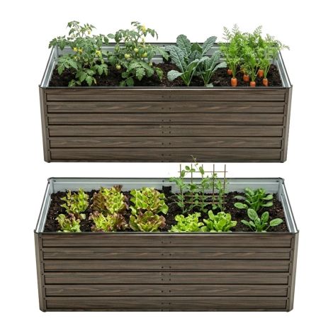 Grand Carré Potager Métal Effet Bois 190x90x64cm Jardinière Surélevée Sans Fond pour Légumes et Fleurs Bac à Fleurs Extérieur Acier Robuste