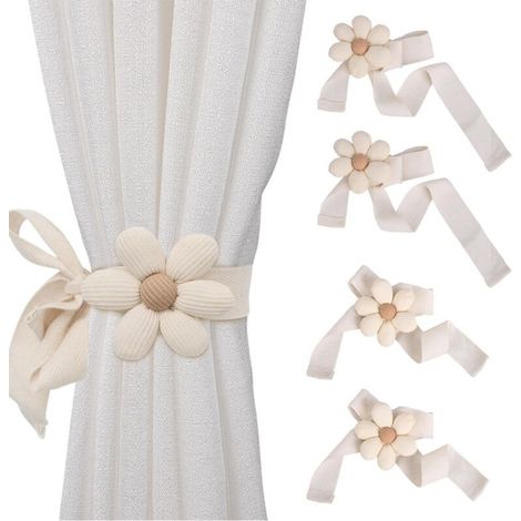 4 pcs embrasse pour rideaux, embrasse mignonne à fleurs pour rideaux, porte-rideaux embrasse - Sécuritaire et réglable pour chambre d'enfant, salon, chambre à coucher (1/5)