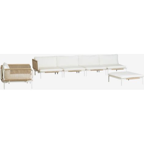 SKLUM Gartenset mit 4-teiliger modularer Eckcouch, Hocker und Sessel aus Roubly-Stahl Beige Mandel Rose