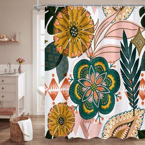 Tenda da doccia taglia 2XL, altezza 270 cm larghezza 180 cm, tenda da bagno, tenda da doccia con motivo floreale, elegante tenda da doccia (1/5)
