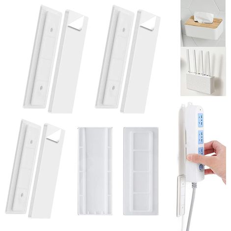Lot de 4 Supports Muraux, Autocollant Sans Perçage, Charge 5kg, Pour Multiprise Routeur Télécommande, Cuisine Salle De Bain Bureau