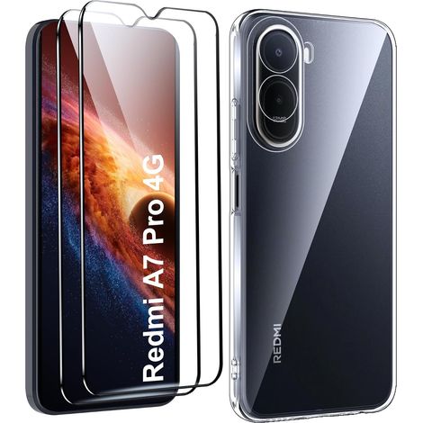 Coque pour XIAOMI POCO C81 Pro/Redmi A7 Pro 4G + 2 Pièces Verre Trempé Protection écran,Housse Etui en Silicone TPU Souple(Transparent) (1/5)