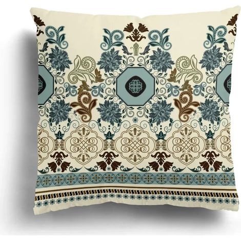Taie D'oreiller - Coton Linen Épais - Motif Rétro Ethnique Double Face - Pour Canapé Lit Chaise Bureau Voiture - 40x40 cm (1/5)