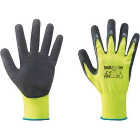 12 x GUANTI NYLON/LATTICE GIALLO FLUO/NERO TG.10