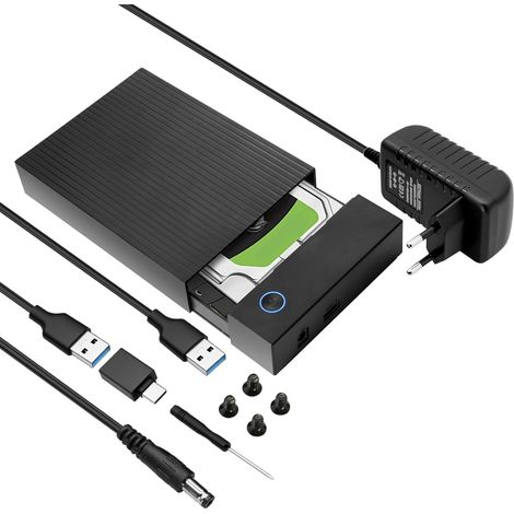 Station d'accueil pour disque dur 6 Gbps - Adaptateur USB C/USB 3.0 SATA HDD - Pour disque dur SATA HDD/SSD 2,5/3,5" - Avec adaptateur secteur 12 V/2 A