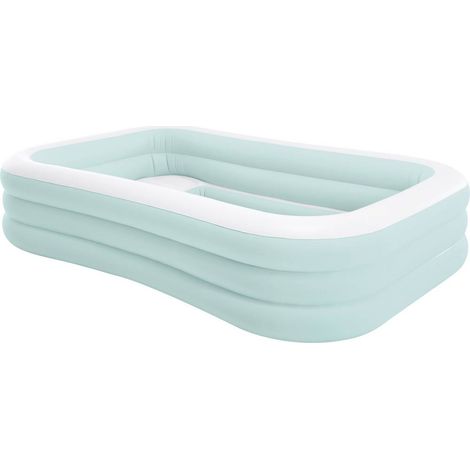 La « piscine familiale gonflable » Intex offre des sièges rembourrés et beaucoup d’espace pour profiter de la baignade