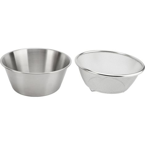 Passoire en acier inoxydable 304 avec bol mélangeur de 16 cm, passoire de cuisine portable pour laver le riz, les fruits, les légumes et les petites céréales. (1/5)