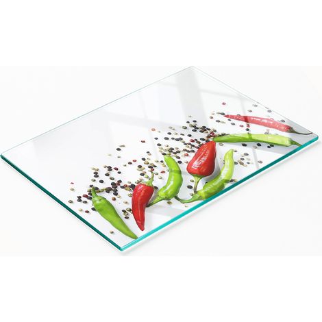 Multifunktionale, dekorative Küchenglasplatte mit Chili-Motiv, 80 x 52 cm (1/5)
