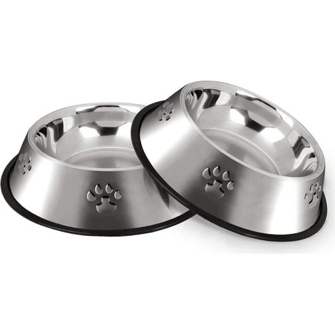 Gamelle Chien, Inoxydable Bols Chien Alimentaire en Acier Antidérapantes avec Base en Caoutchouc, Gamelles d'eau pour Animaux de Compagnie de Petite et Moyenne Taille, 2 Gamelles, 22cm (1/5)