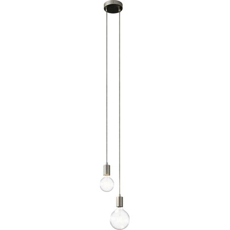 Lampada a sospensione multipla a 2 cadute completa di cavo tessile e finiture in metallo  Montato - Senza lampadina - Titanio satinato - No