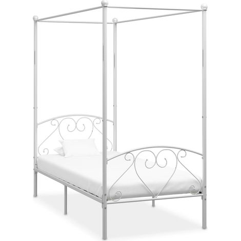 Lit adulte pour 2 personnes à baldaquin, Structure de lit, Assemblage Facile, Blanc Métal 120 x 200 cm OIB3100E (1/5)