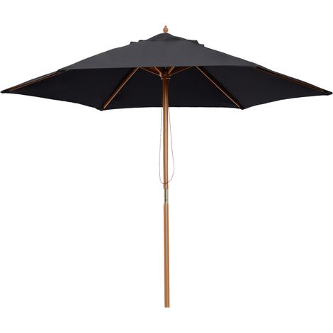 Ombrellone da giardino per esterni, dritto, a doppia copertura, esagonale, di grandi dimensioni, Ø 2,5 x 2,3 m (altezza), in legno di bambù nero.