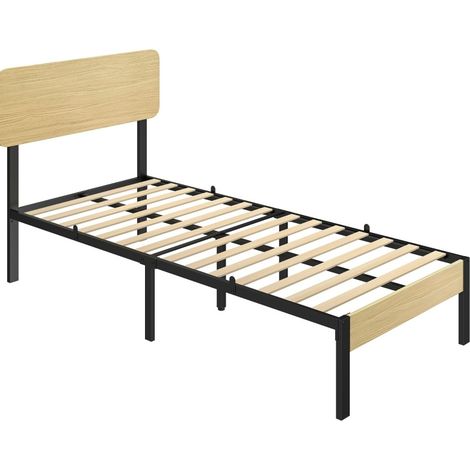 Struttura letto 90 x 200 cm con testiera, letto a piattaforma in metallo con contenitore (1/5)