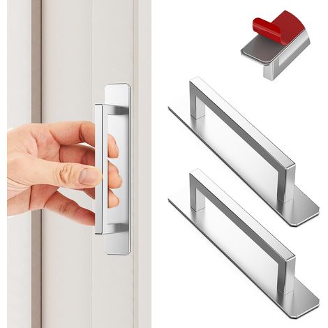 2 Pièces Poignée de Meuble Autocollante, Tirer la poignée Autocollantes en Aluminium Pas de perçage pour Tiroir Placard Porte Coulissante Armoires de Cuisine-150mm Argent (1/4)
