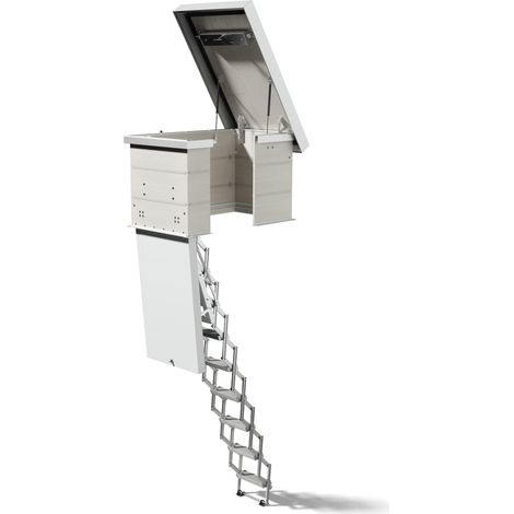 Dolle Flachdachausstieg clickFIX® vario Aluminium-Scherentreppe 140 x 70 cm ohne Zwischenrahmen 266 – 295 cm Raumhöhe (1/5)