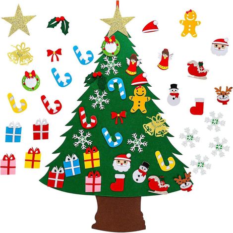 Sapin de Noël en feutrine, sapin de Noël à faire soi-même avec 25 décorations, décorations de Noël à suspendre à la porte ou au mur, cadeaux de Noël pour enfants, articles de fête