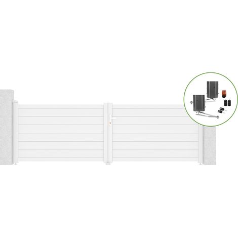 Portail battant 3,5m EIGER H.115cm alu blanc + motorisation BUNKER B500 (1/5)