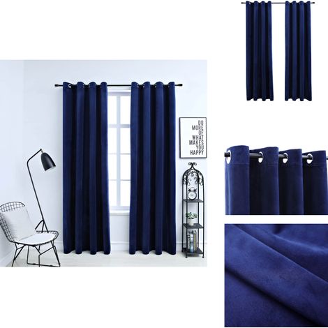 Rideaux occultants et anneaux 2pcs Velours Bleu foncé 140x175cm - Rideaux Velours - Rideaux Bleus - Rideaux Occultants - Décoration Intérieure - Salon (1/5)