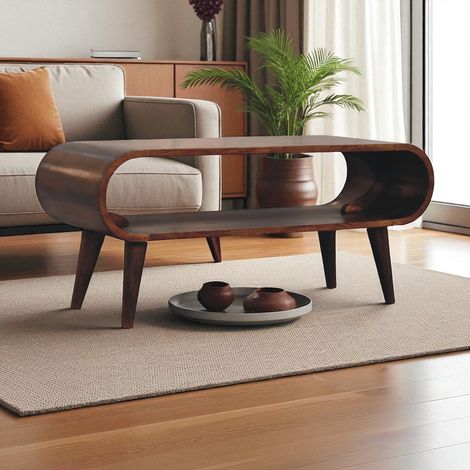Table basse nordique en bois massif, avec fente ouverte pour un accès facile aux objets rangés, fonctionnelle et esthétique, couleur marron foncé (1/5)