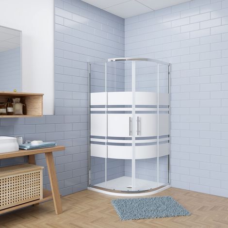 AICA 80x80cm schwarze Viertelkreis Duschkabinen Dusche mit Schiebetür, 5mm NANO ESG Glas, weißem Siebdruck, Höhe 185cm mit 80x80cm Viertelkreis Duschwanne (1/5)
