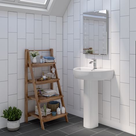 Bathroom Cloakroom Full Pedestal 550mm Basin Compact Single Tap Hole Sink (1/3)
