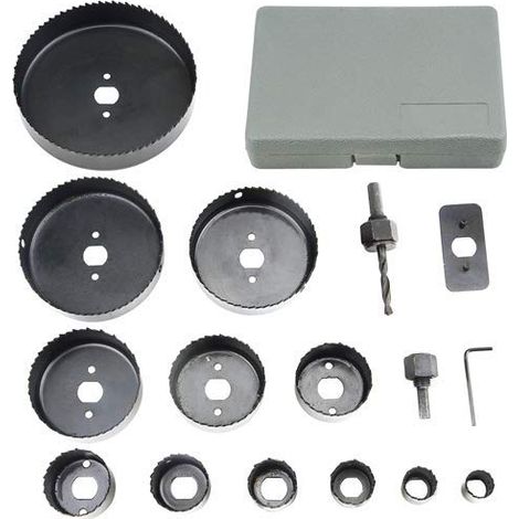 16-teiliges Lochsägen-Set (2 Dorne, 1 Bohrfutter, 12 Sägeblätter und 1 Innensechskantschlüssel) 1,9 cm – 21,2 cm – Ideal für Holzbearbeitung und PVC-Kunststoffplatten (1/5)