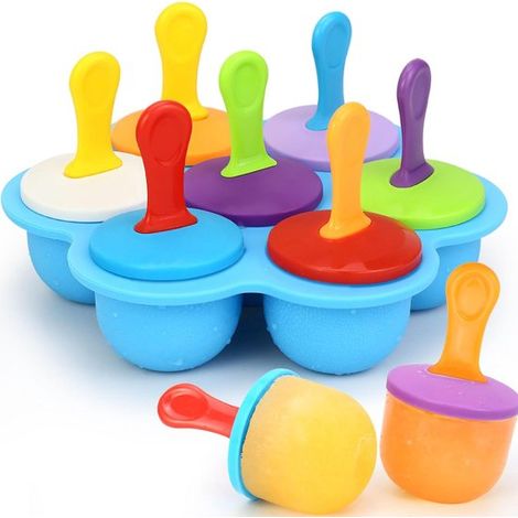 Molde de hielo de silicona con palito, 7 cavidades, libre de BPA y reutilizable, apto para congelador y lavavajillas (azul) (1/4)