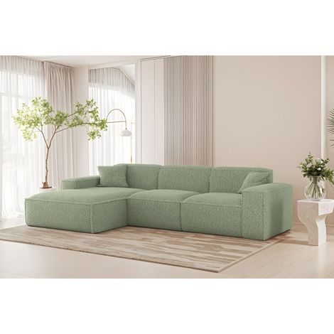 Ecksofa Designersofa CELES PREMIUM in Stoff Sven Hellgrün Ottomane Links