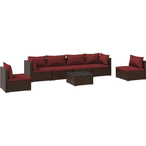 7-tlg. Garten-Lounge-Set mit Kissen Poly Rattan Braun vidaXL (1/5)