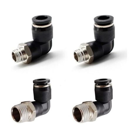 4 Pièces Connecteurs Pneumatiques, Deux Modèles Différents (6MM × 1/4" et 8MM × 1/8") Raccords Rapides à Filetage Mâle, Noir Coude Pneumatique Connecteur, Convient aux Outils de Bricolage- (1/5)