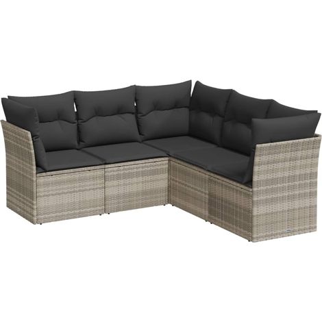 Maison Exclusive - Set Divano da Giardino 5pz con Cuscini Grigio Chiaro Polyrattan