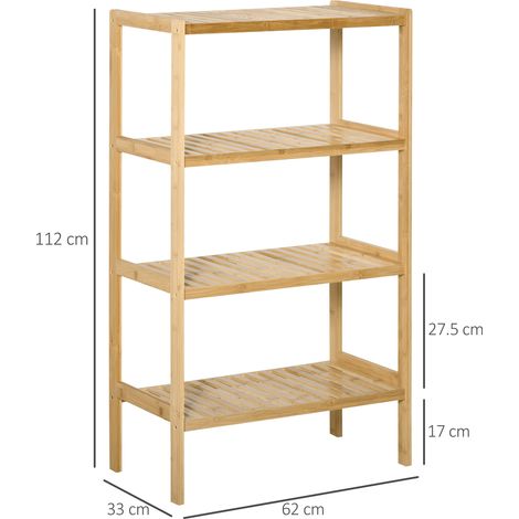Étagère en bambou naturel 4 étages, 62x33x112 cm, meuble de rangement polyvalent pour salon, bureau, cuisine ou cellier, finition bois clair, robuste et stable (1/5)
