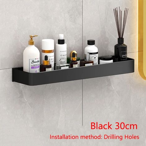 (Noir Style3.0 Perçage) Étagère de douche, étagère murale flottante, étagère de salle de bain, étagère de toilette, étagères de rangement pour armoire de cuisine, organisateurs (1/5)