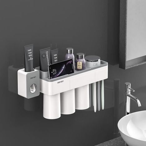 1 porte-brosse à dents, montage mural, 3 tasses, design contemporain, écologique, pour salle de bain (1/4)