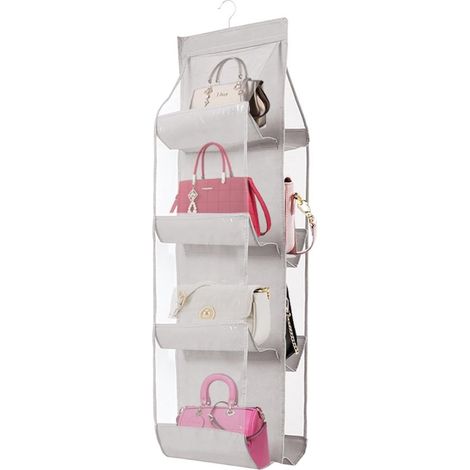 Organizador colgante para bolsos fabricado en fibra de poliéster transpirable + PVC，46 cm de largo x 138 cm de ancho (gris claro) (1/5)