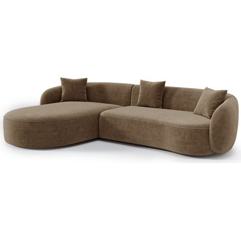 Canapé d'angle gauche 4 places en tissu tramé toucher doux marron CELINE (1/5)