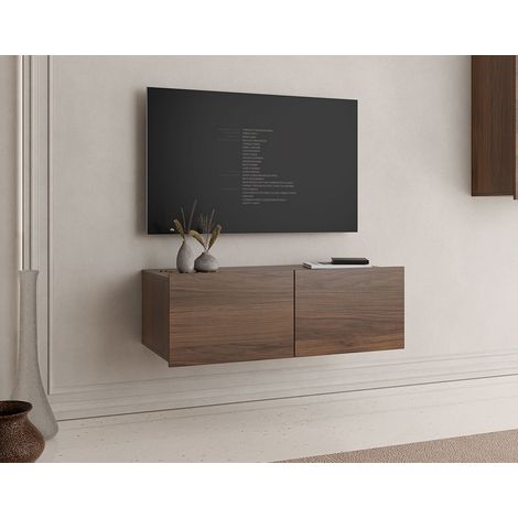 Alix - meuble tv modulable 100 cm - 2 portes - effet noyer (1/5)