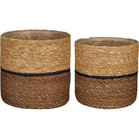 Lot de 2 Paniers à Plantes Marron avec Dégradé et Doublure Imperméable, H18 et H20 cm - PANGIVO (1/4)