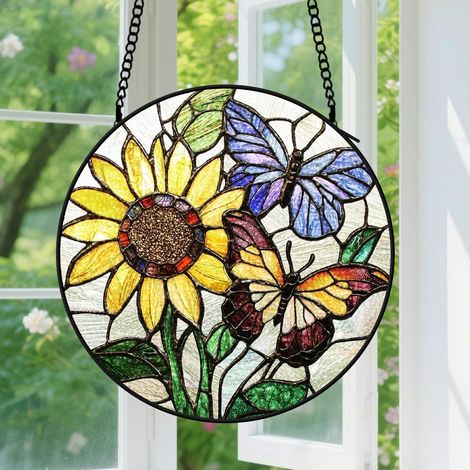 30cm Suspension en vitrail, attrape-soleil coloré unique minimaliste élégant, décoration fenêtre porte, cadeau Noël pour femme, homme, sœur (1/5)