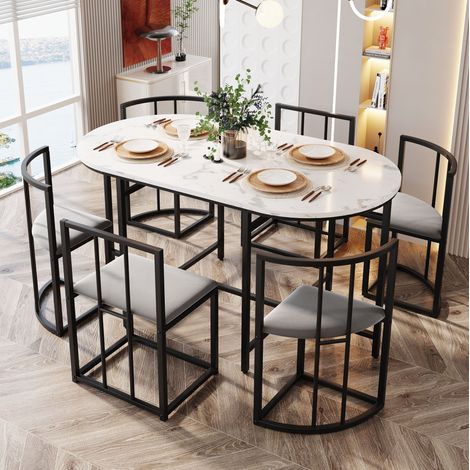 table repas chaises 6 places velours MDF métal noir OKMYHOME (1/5)
